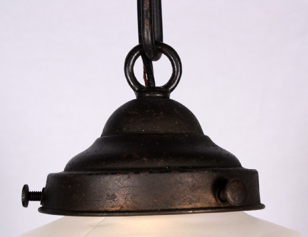 SOLD Lovely Antique Brass Pendant Light Fixture with Original Acid-Etched Shade, c. 1905-17542