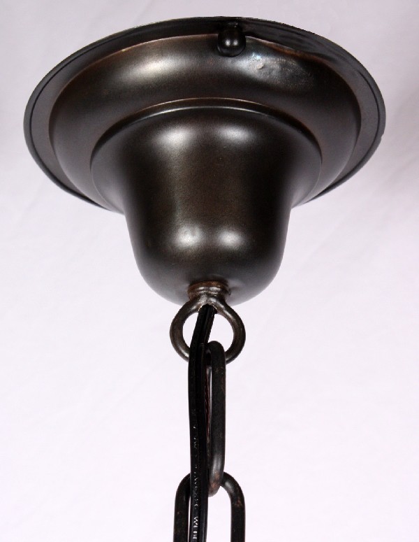 SOLD Lovely Antique Brass Pendant Light Fixture with Original Acid-Etched Shade, c. 1905-17544