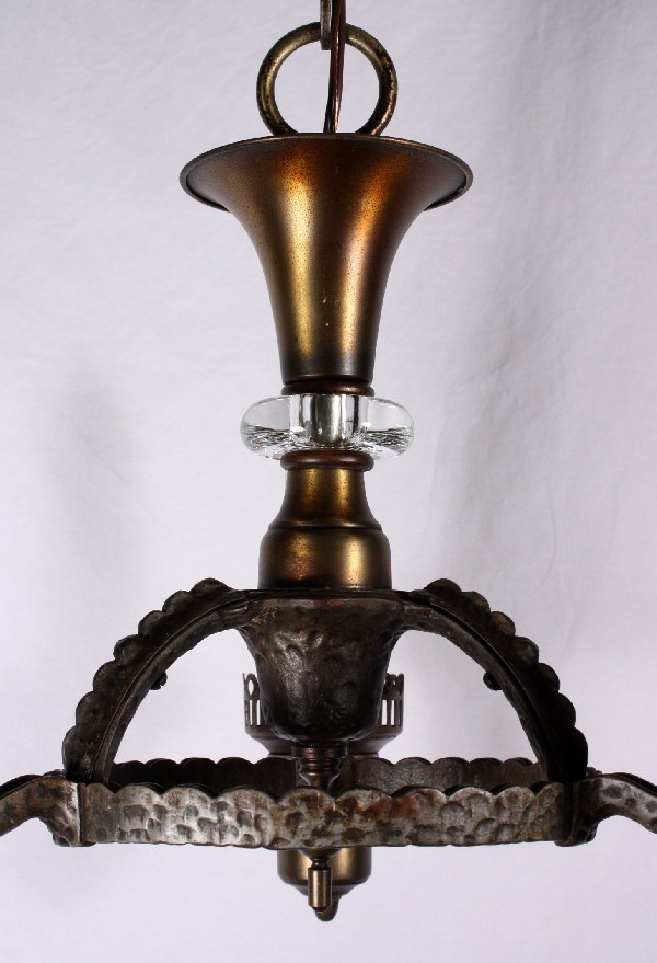 SOLD Handsome Antique Three-Light Tudor Chandelier, Cast Iron & Brass-17556