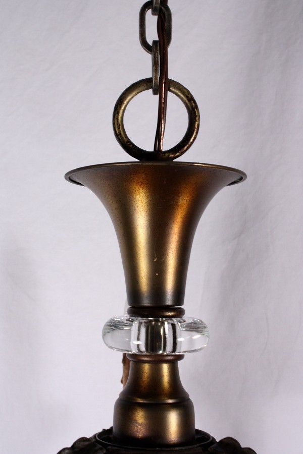 SOLD Handsome Antique Three-Light Tudor Chandelier, Cast Iron & Brass-17557