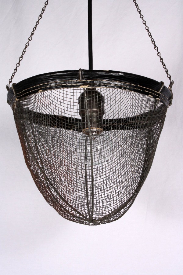 SOLD Unusual Pair of Industrial Light Fixtures Made from Antique Wire Baskets-17572