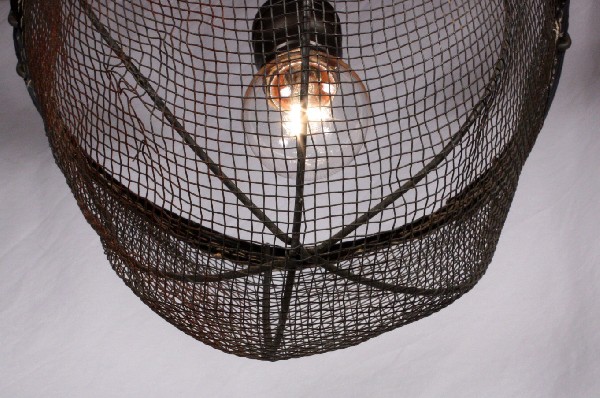 SOLD Unusual Pair of Industrial Light Fixtures Made from Antique Wire Baskets-17573