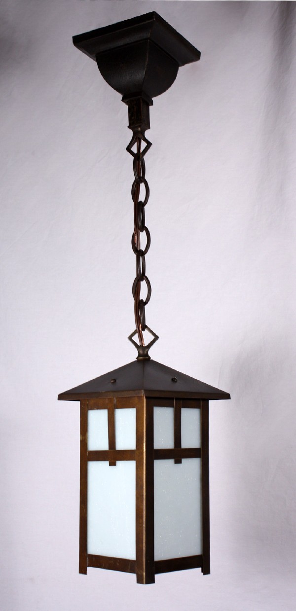 SOLD Delightful Antique Brass Arts & Crafts Lantern Pendant Light, Early 1900’s-17593