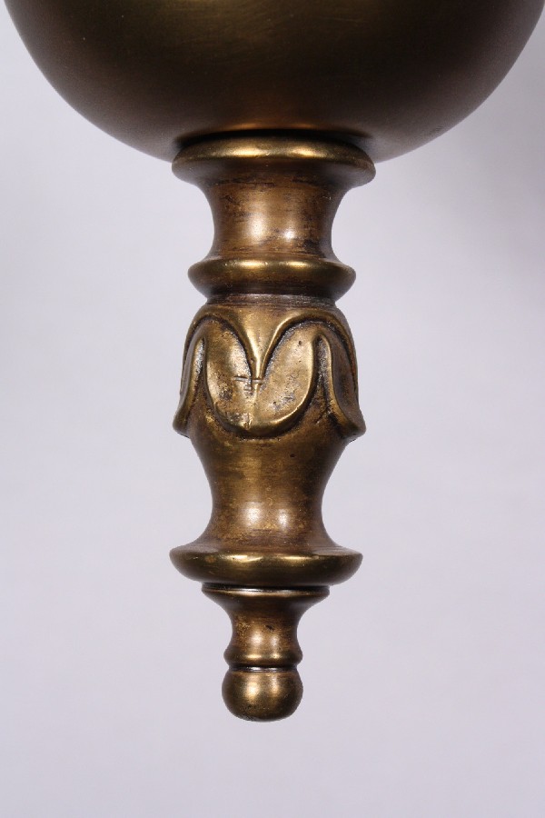 SOLD Wonderful Antique Brass Pendant Light, Original Etched Vaseline Shade, Early 1900’s-17603