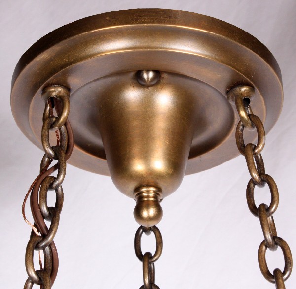 SOLD Wonderful Antique Brass Pendant Light, Original Etched Vaseline Shade, Early 1900’s-17604