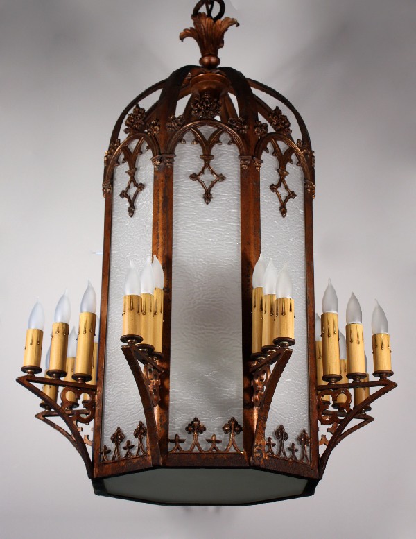 SOLD Massive Antique 29-Light Gothic Revival Iron & Bronze Lantern, 19th Century-17614