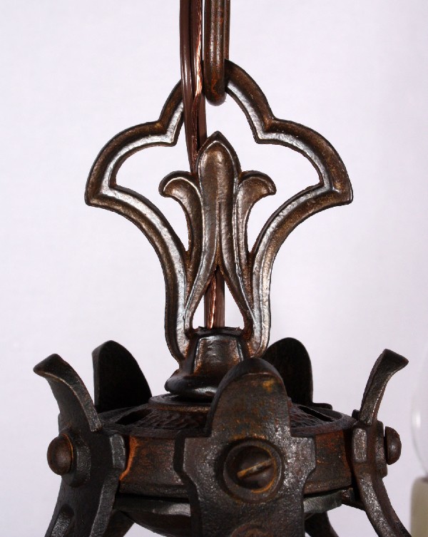SOLD Fabulous Antique Tudor Cast Iron Five-Light Chandelier, Fleur-de-Lis-17618