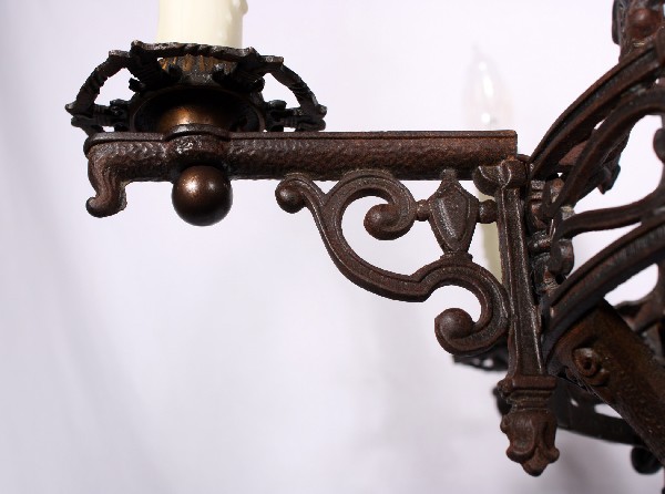 SOLD Fabulous Antique Tudor Cast Iron Five-Light Chandelier, Fleur-de-Lis-17620