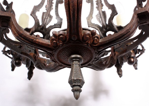 SOLD Fabulous Antique Tudor Cast Iron Five-Light Chandelier, Fleur-de-Lis-17621