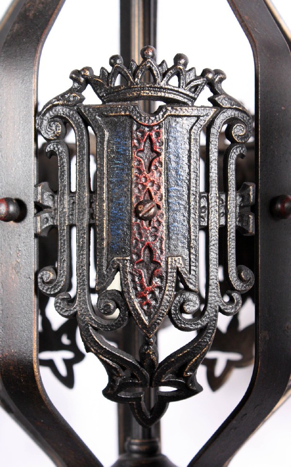 SOLD Fantastic Antique English Tudor Five-Light Chandelier, Cast Iron, Shield & Crown Motif-17625