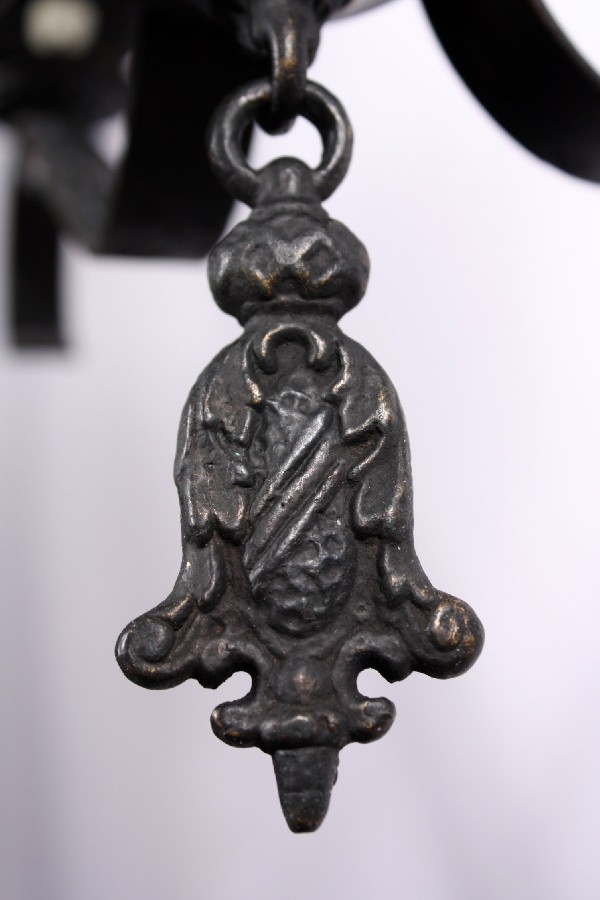SOLD Fantastic Antique English Tudor Five-Light Chandelier, Cast Iron, Shield & Crown Motif-17627