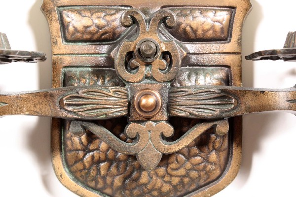 SOLD Superb Pair of Antique Cast Bronze Double-Arm Tudor Sconces, Matching Chandelier Available-17650