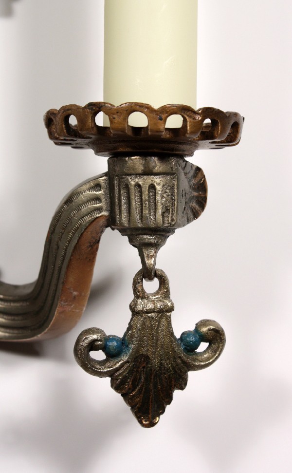 SOLD Fantastic Pair of Antique Figural Cast Bronze Sconces, Sea Serpents-17657