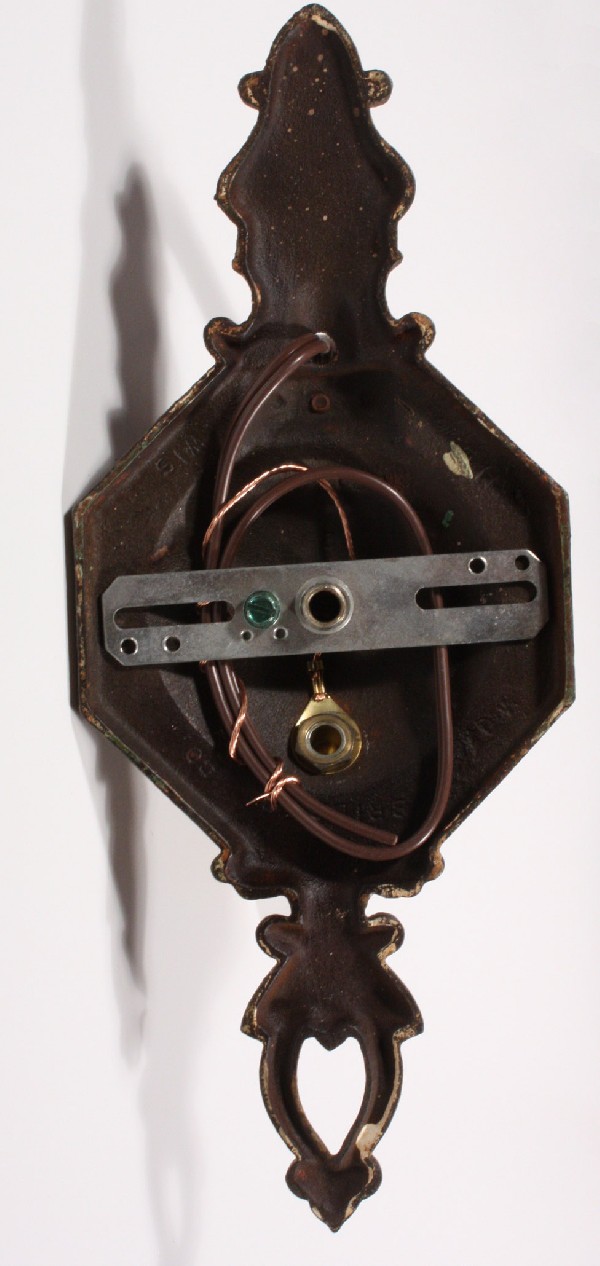 SOLD Delightful Pair of Antique Cast Iron Moe Bridges Sconces, Original Polychrome Finish-17667