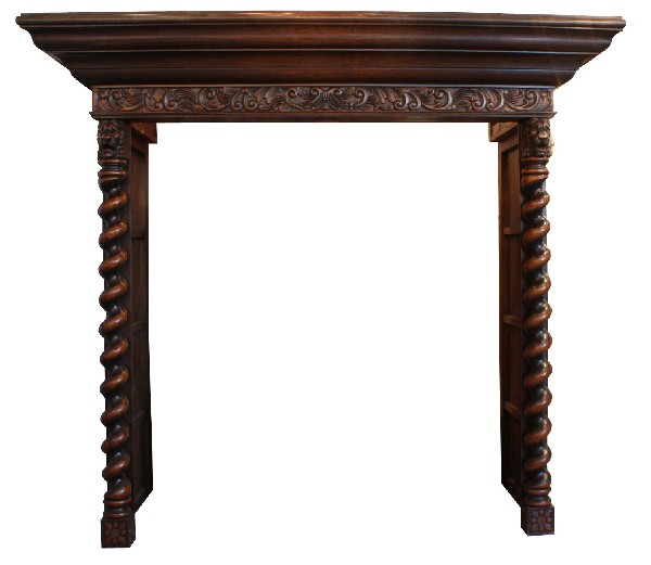 SOLD Impressive Antique Figural Mantel with Lions, Carved Mahogany-0