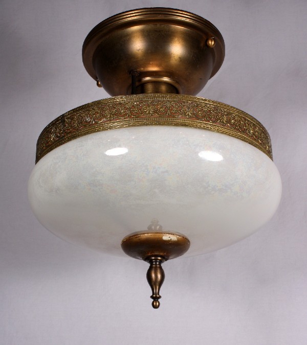 SOLD Charming Antique Semi-Flush Mount Light Fixture with Iridescent Shade, c. 1930’s-0