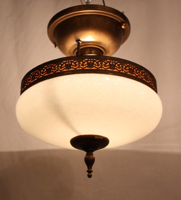 SOLD Charming Antique Semi-Flush Mount Light Fixture with Iridescent Shade, c. 1930’s-15766