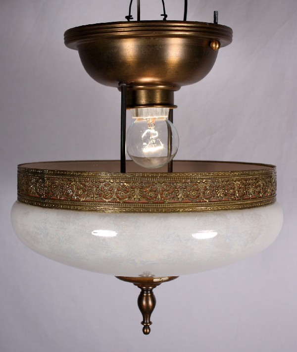 SOLD Charming Antique Semi-Flush Mount Light Fixture with Iridescent Shade, c. 1930’s-15771