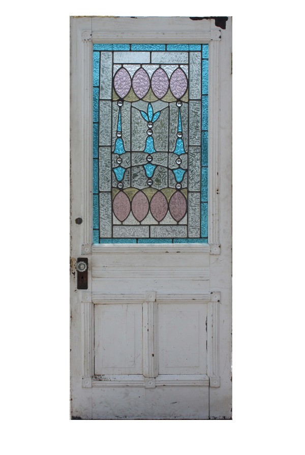 SOLD Fantastic Antique Door with Jeweled American Stained Glass, c. 1900-0