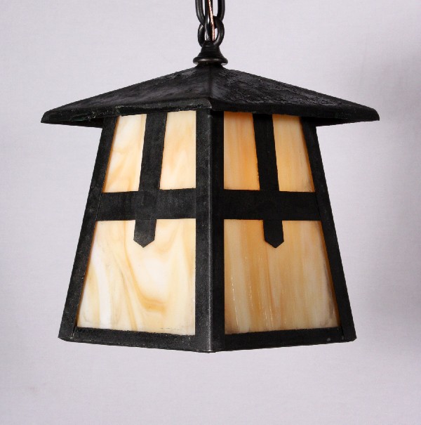SOLD Delightful Antique Arts & Crafts Lantern Pendant Light, Iron, Original Glass-0