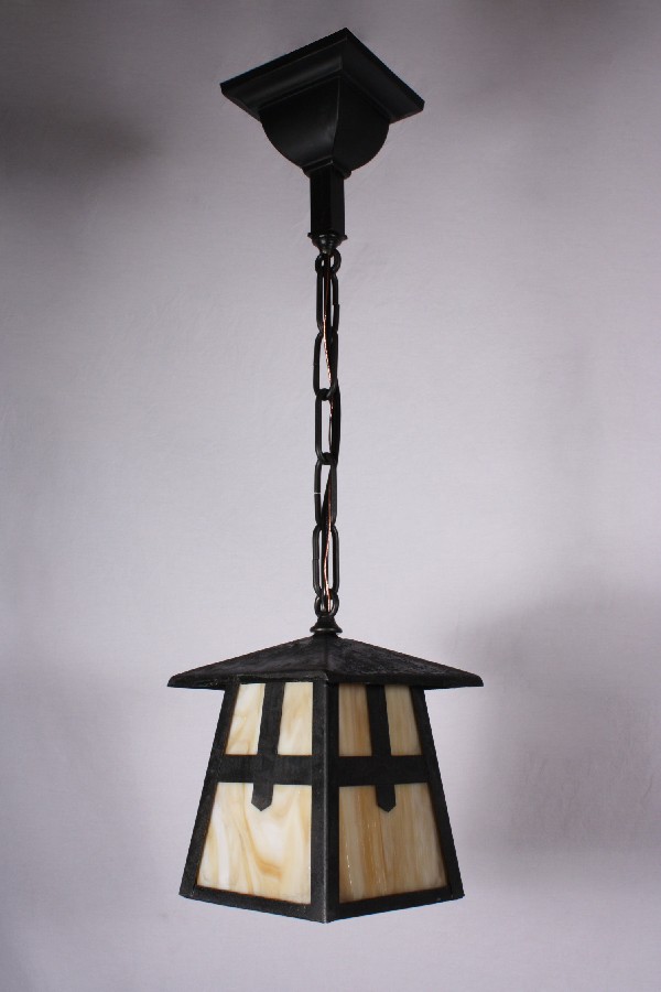SOLD Delightful Antique Arts & Crafts Lantern Pendant Light, Iron, Original Glass-17795