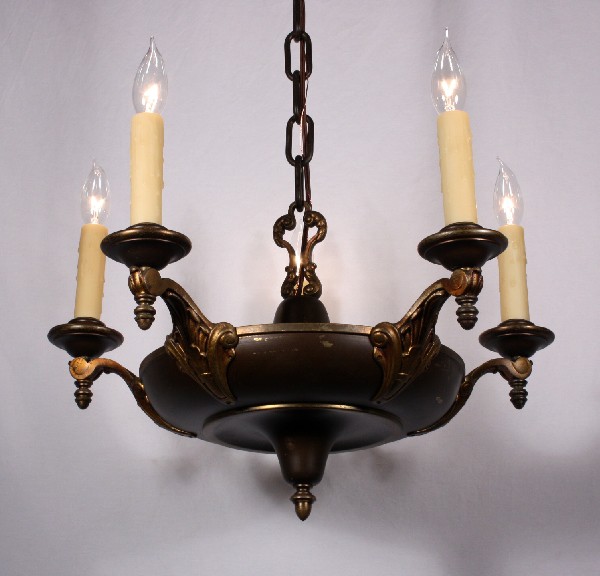 SOLD Marvelous Antique Colonial Five-Light Brass Pan Fixture-0