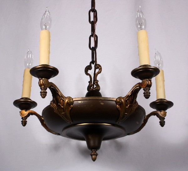SOLD Marvelous Antique Colonial Five-Light Brass Pan Fixture-17823