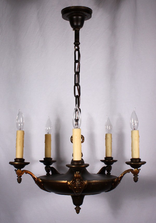 SOLD Marvelous Antique Colonial Five-Light Brass Pan Fixture-17824