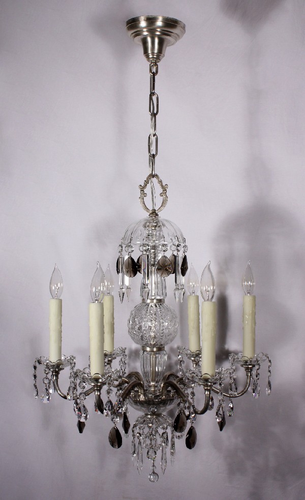 SOLD Magnificent Antique Six-Light Silver Plate & Crystal Chandelier-17919