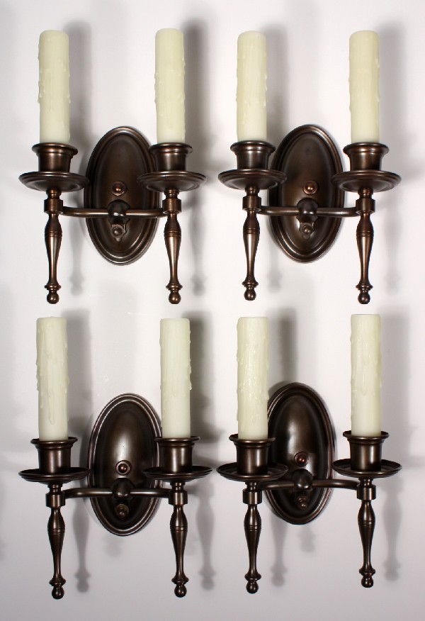 SOLD Elegant Set of Four Antique Brass Double-Arm Sconces, c. 1910-0