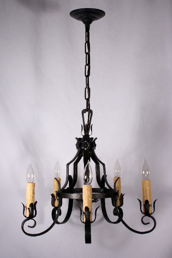 SOLD Marvelous Antique Five-Light Iron Chandelier-17966