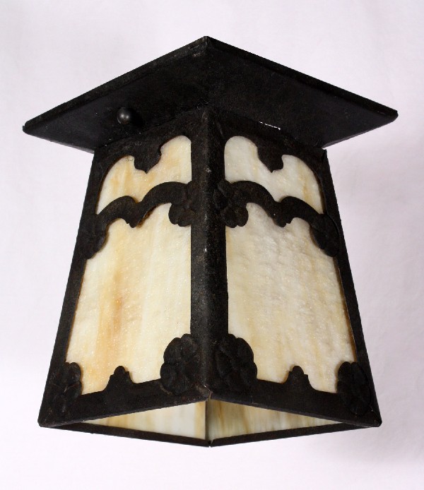 SOLD Charming Antique Arts & Crafts Flush-Mount Light Fixture, Cast Iron, c. 1910-17986