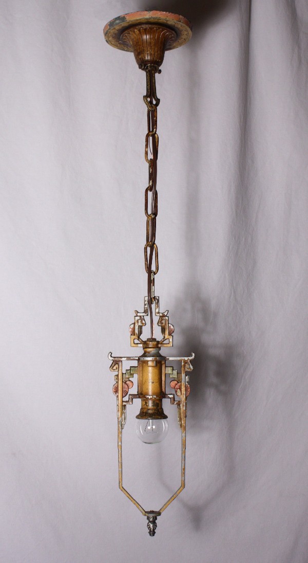 SOLD Delightful Antique Art Deco One-Light Chandelier, Original Polychrome Finish-18024