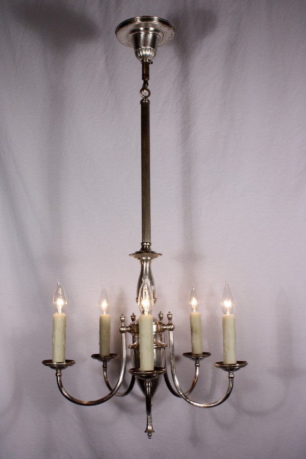 SOLD Amazing Antique Five-Light Silver Plated Neoclassical Chandelier-18076