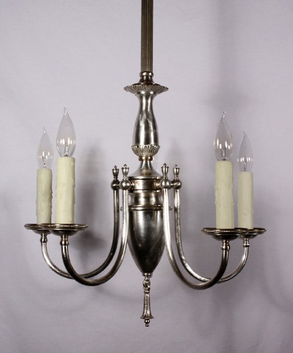 SOLD Amazing Antique Five-Light Silver Plated Neoclassical Chandelier-18081
