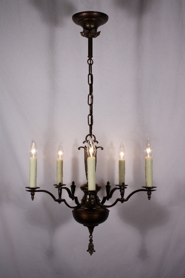 SOLD Wonderful Antique Five-Light Transitional Chandelier-18122