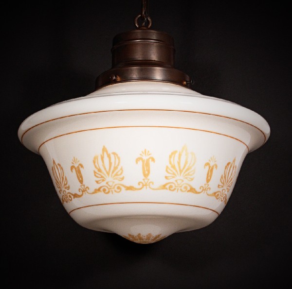 SOLD Large Antique Neoclassical Pendant Light Fixture with Original Milk Glass Shade-0