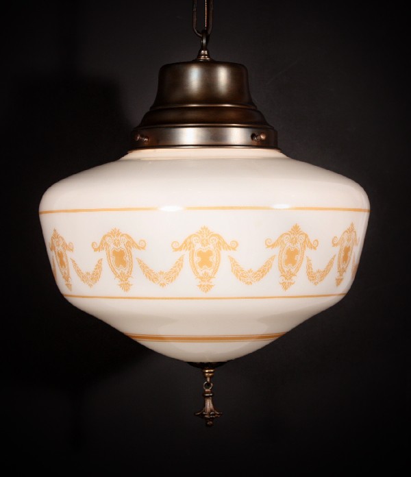 SOLD Fabulous Antique Neoclassical Pendant Light Fixture with Original Milk Glass Shade-0
