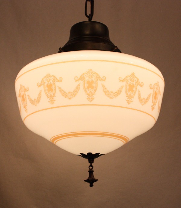 SOLD Fabulous Antique Neoclassical Pendant Light Fixture with Original Milk Glass Shade-18156