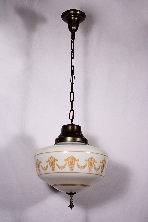 SOLD Fabulous Antique Neoclassical Pendant Light Fixture with Original Milk Glass Shade-18157