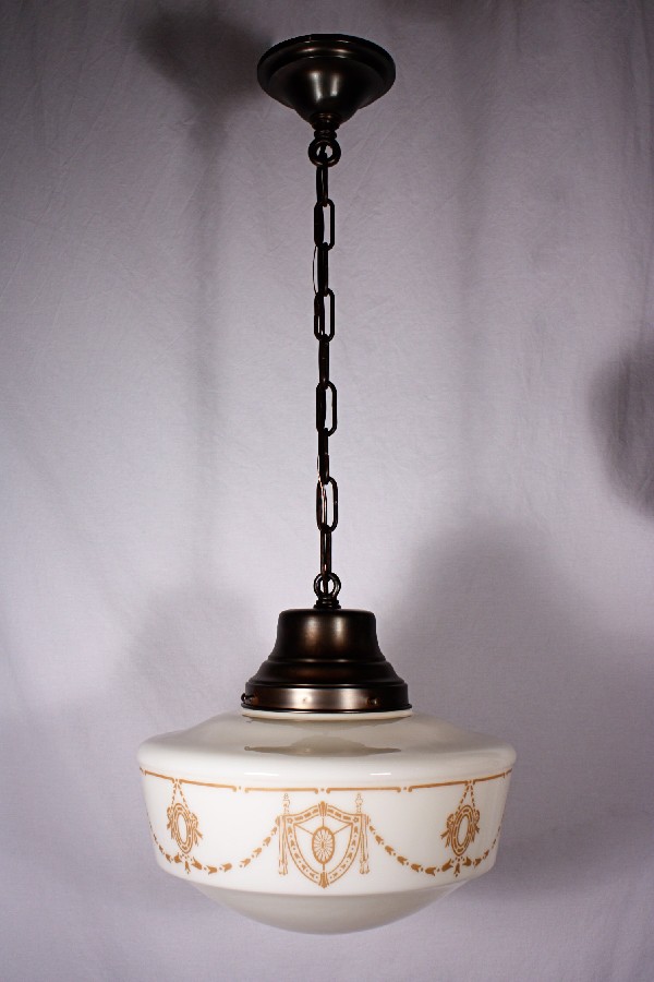 SOLD Striking Antique Neoclassical Pendant Light Fixture with Original Milk Glass Shade-18162