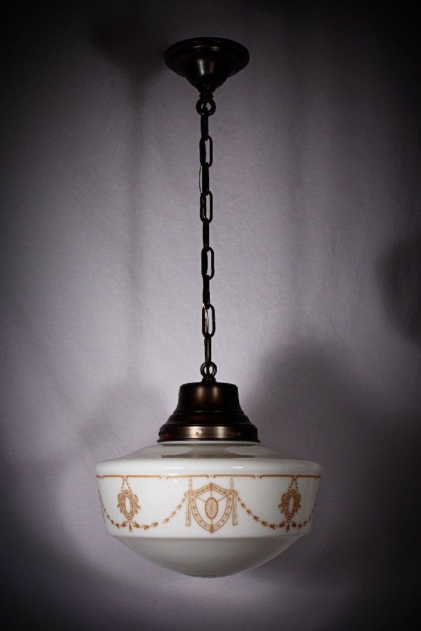 SOLD Striking Antique Neoclassical Pendant Light Fixture with Original Milk Glass Shade-18166