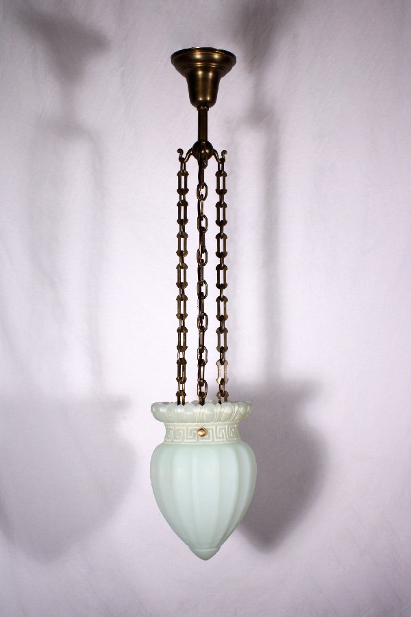SOLD Remarkable Antique Neoclassical Chandelier with Original Opaline Shade, Greek Key-18204