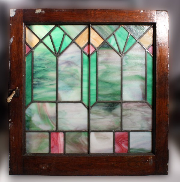 SOLD Striking Antique American Arts & Crafts Stained Glass Window, Slag Glass-18235
