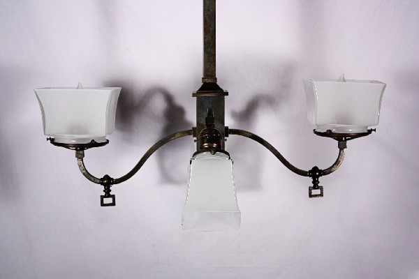 SOLD Amazing Antique Arts & Crafts Brass Four-Light Gas & Electric Chandelier, 19th Century-18263