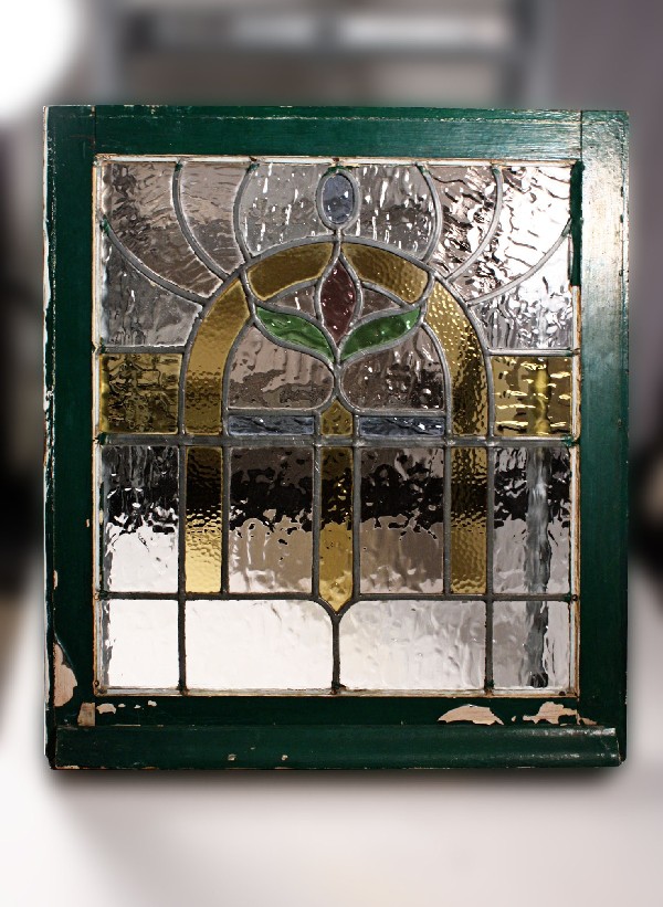 SOLD Beautiful Antique Art Nouveau American Stained Glass Window, Matching Window Available-18278