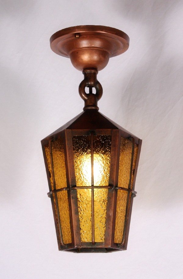 SOLD Delightful Antique Copper Flush-Mount Light Fixture, c. 1910-0
