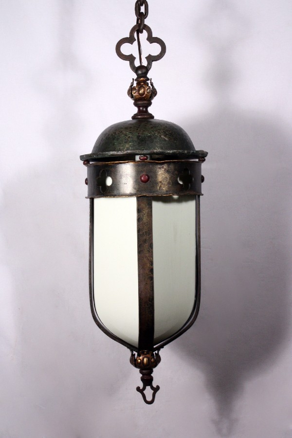 SOLD Large Antique Gothic Revival Lantern, Iron & Bronze, Early 1900’s-18326