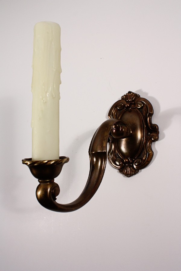 SOLD Amazing Pair of Antique Single-Arm French Sconces, Cast Bronze-18342