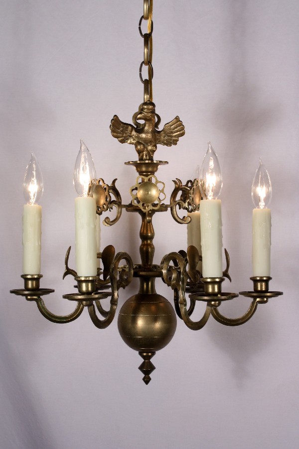 SOLD Stunning Antique Figural Six-Light Cast Brass Chandelier, Eagle, 19th Century-0